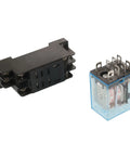 Heavy Duty 35mm DIN Rail DPDT Power Relay With 8P Pins, AC 24V Coil, Socket Included, 10A 240VAC And 28VDC, for industrial use.
