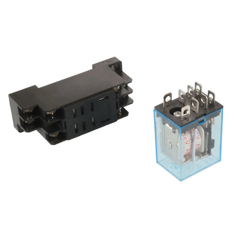 Heavy Duty 35mm DIN Rail DPDT Power Relay With 8P Pins, AC 24V Coil, Socket Included, 10A 240VAC And 28VDC, for industrial use.