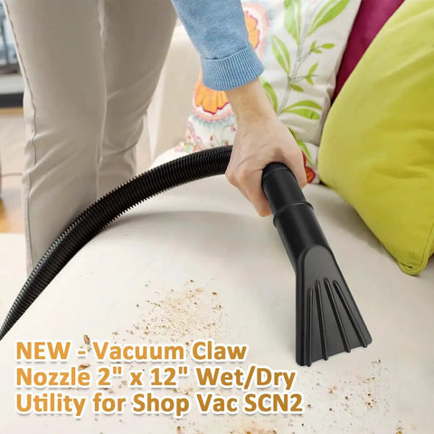 Person using 2 Inch By 12 Inch Vacuum Claw Nozzle For Cars, Home Interiors, Boats And Campers, Wet Dry Vacuum Accessory on sofa