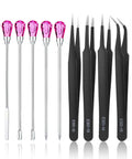 Must-Have 11 Pcs Resin Tools Kit With Stirrers Spoons Poke Needles Anti-Static Tweezers And Pipette For Resin Art Jewelry Making Epoxy Casting DIY Crafts Rose Red