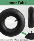 Two Pack 4.10/3.50-4 Tire And Inner Tube With Bent Valve Stem for lawn mowers and wheelbarrows, top view.