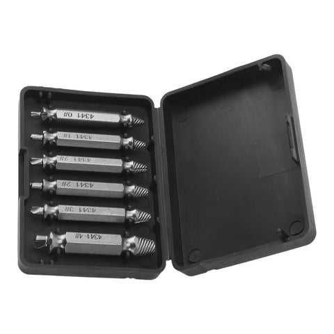 Hamwesh 6 Piece High Speed Steel Stripped Screw Extractor Kit For Rusty Broken Bolts Fasteners With Left Hand Drill Bits Quick Removal Tool Set For Any Surface No Slip Grip Efficient And Easy Job open case with six steel extractors