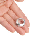 4 Pack 12mm Bore Aluminum Shaft Collars With Set Screws, 20mm Outer Diameter, 8mm Wide, held in hand for scale