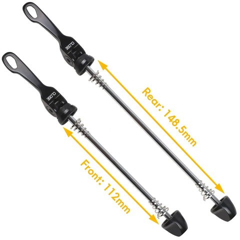 Replacement Quick Release Skewers Set For MTB And Road Bicycles Front 112mm Rear 148.5mm with high strength CR MO levers