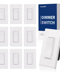 Smooth Dimmer Switch For 300W Dimmable LEDs And 600W Incandescent Halogen Bulbs No Fuss Single Pole And 3 Way LED Slide Dimmer With Wall Plate Included UL Listed 10 Pack White packaging and switches display