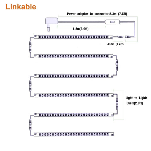 Diagram of Lit Led Linkable 12 Inch Light Strips Kit With Switch For Warm 3000K Cabinets showing connection layout