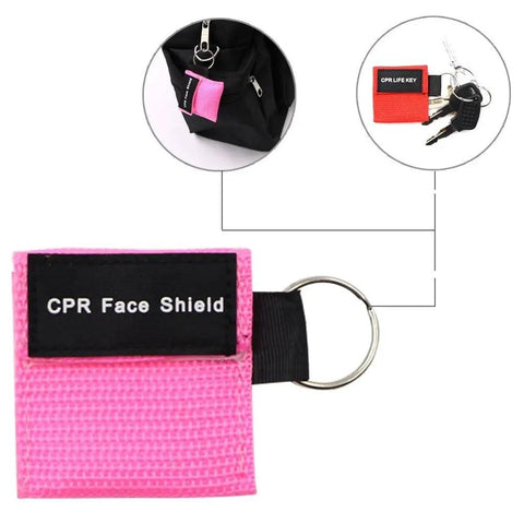 CPR Face Shield Keychain Mask With One Way Valve Portable First Aid Kit Essentials Red Nylon Pouch Ultra Compact 1.96 Inch Pocket Size 100 Pack