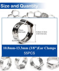 55 Pcs Single Ear Hose Clamps 10.8mm To 13.3mm 304 Stainless Steel Crimp Clamps Ear Clamp Pinch Clamp Stepless Hose Clamp Set