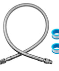 40 Inch Half Inch NPT Compressor Jumper Hose With Stainless Steel Braided Flex 304 Stainless Exterior 750F High Temp 450 PSI Rating 360 Degree Swivel Fittings Heavy Duty Air Line Connector For Shop And Garage with additional connectors