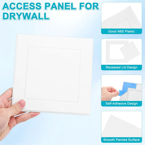 Five X Five Inch Self Adhesive Drywall Access Panel Smooth Peel And Stick Finish white panel showcasing self-adhesive design.