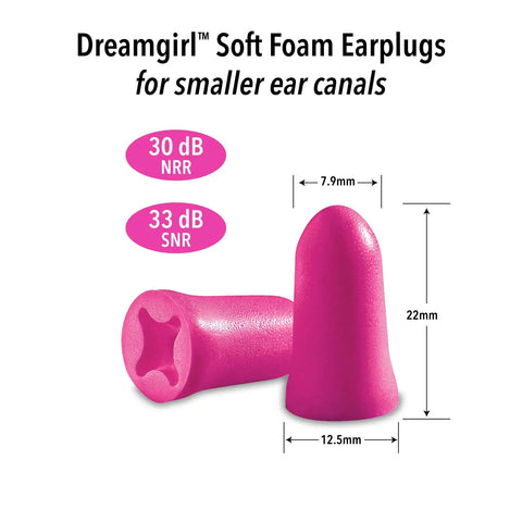 Dreamgirl Soft Foam Earplugs 50 Pairs Small Size Pink For Sleeping Snoring Studying Travel Concerts NRR 30dB SNR 33dB