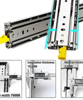 Heavy Duty 24 Inch Locking Drawer Slides Full Extension Ball Bearing Rails For Tool Boxes Industrial Side Mount Drawer Runners Smooth Glide Action Pro Grade 500 Pound Capacity Rust Resistant Steel with measurements.