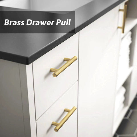 10 Pack Brushed Brass Finish Stainless Steel Cabinet Handles And Drawer Pulls For Kitchen And Bathroom Cupboards, 6 Inch Overall Length