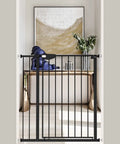 Extra Tall Wide Pressure Mounted Baby Gate With Triple Lock Walk Through Swing Auto Close Black Metal for Doorways