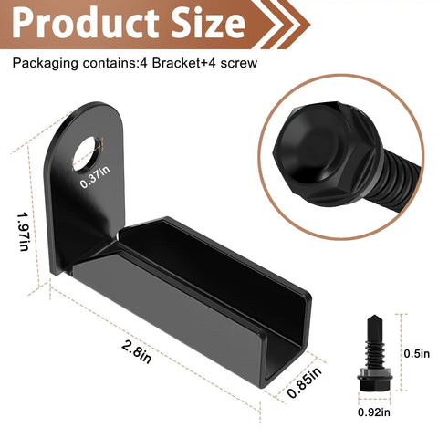 Four Pack Black Carbon Steel Fence Mounting Brackets For 1x1 Inch Square Rails Internal Panel Connectors For Stairs Decks And Gardens Built For All Weather Toughness