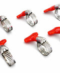 Stainless Steel Hose Clamps Set With Adjustable Key Style Band Five Sixteenth Inch Wide Fits Hoses From Seven Sixteenth Inch To Three Quarter Inch Diameter Eleven To Nineteen Millimeter Easy Turn Plastic Thumb Screw Pack Of Five