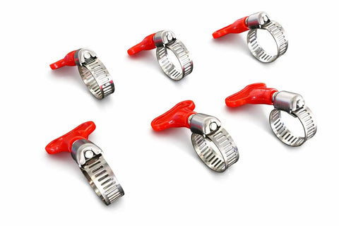 Stainless Steel Hose Clamps Set With Adjustable Key Style Band Five Sixteenth Inch Wide Fits Hoses From Seven Sixteenth Inch To Three Quarter Inch Diameter Eleven To Nineteen Millimeter Easy Turn Plastic Thumb Screw Pack Of Five