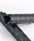 Perforated black leather grips for 22.2mm handlebars, Grippy Leather Double Lock On Bike Grips 22.2mm For Mountain And Road Bikes