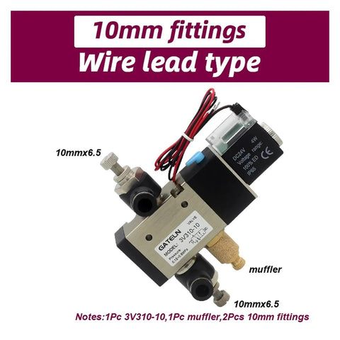 Top Notch 12 Volt DC Solenoid Valve With 10mm Fittings For Pneumatic Directional Control Systems, wire lead type.