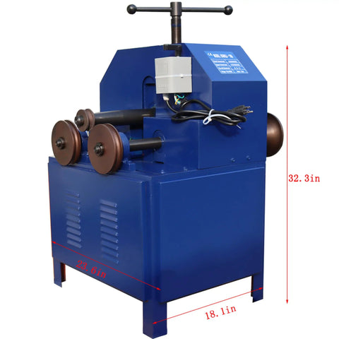 Heavy Duty Electric Pipe Bender Machine With Round And Square Die Set 110V Single Phase Tube Roller, blue industrial machine, 32.3in height.
