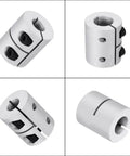 Rock Solid Aluminum Shaft Coupler For 10 To 12.7 mm ID And 30 mm Length, showing multiple angles and set screws for secure connection