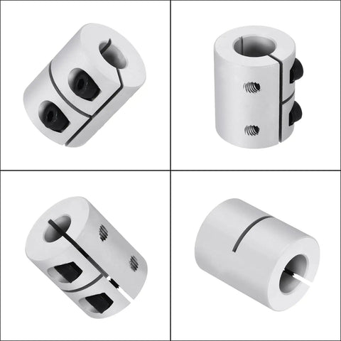 Rock Solid Aluminum Shaft Coupler For 10 To 12.7 mm ID And 30 mm Length, showing multiple angles and set screws for secure connection