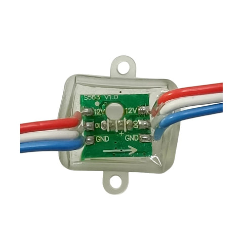 Close-up of WS2811 Individually Addressable RGB LED Pixel String 200 Pack 4 Inch Square 12mm Diffused DC 12V IP68 connector