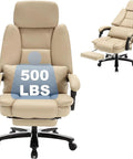 500lbs Capacity Big And Tall Office Chair With Lumbar Support PU Leather Heavy Duty Reclining Chair With Foot Rest Wide Cushions And High Back For Comfort Beige