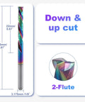 Five Pack One Eighth Inch Shank Compression Router Bits With Two Flute Up And Down Cut End Mills Pro Grade Solid Carbide With DLC Coating