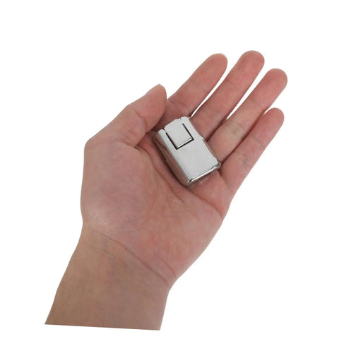 Person holding a sturdy metal latch from 8 Pack Locking Latches For Boxes Sturdy Metal Cold Rolled Steel Wood Box Clasps Easy Install