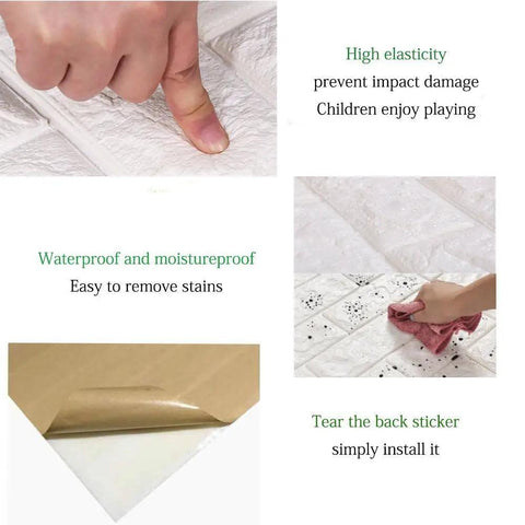 3D Brick Textured Wall Panels With Self Adhesive Foam Waterproof Finish For A Modern Living Room Bedroom Or Kitchen, Easy Peel And Stick Wall Covering Background Decoration 12 Sheets White, Non Toxic Kid Friendly Sound Dampening Upgrade with high elasticity, waterproof, and easy installation.