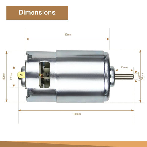 DC Spindle Motor For Mini CNC Router 997, 400W, 12-48V DC, dimensions labeled, 52mm diameter, 120mm length