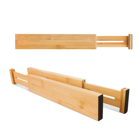 Premium Expandable Bamboo Drawer Dividers Six Pack Keep Your Drawers Snazzy And Completely Hassle Free For Kitchen Utensils Bedroom Closets And Office Desks Across 16 To 22 Inch Interior Widths shown from multiple angles.
