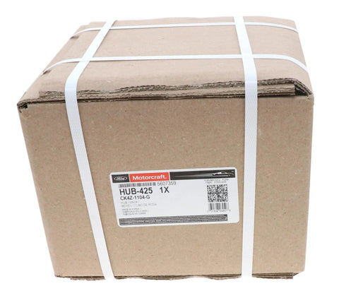 Cardboard box containing Front Wheel Hub Assembly For 2019 Transit Van Hub425 label displayed
