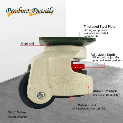 Four Pack 1.5 Inch Leveling Casters With Top Plate And Retractable Pad For Workbenches Heavy Furniture And Machinery Equipment, 360 Degree Swivel Durable Wheels For Easy Moves And Precise Positioning