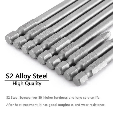 Nine Piece Square Head Screwdriver Bits Set With Quarter Inch Hex Shank Magnetic S2 Steel For Pocket Hole Jig And Electric Drill