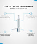 Heavy Duty Stainless Steel Indexing Plunger Pin With Spring Loaded L Handle Lock Down Bracket For Robust Machinery Fixtures And Foolproof Precision Machining Alignment, detailed view with ergonomic design.