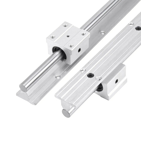 Real Deal SBR12 Linear Rail Shaft Set Built Tough With Four Matching Bushings Featuring Pre Drilled Mounting Holes For CNC Routers 3D Printers And Robotics Projects close-up of shafts and bearing blocks.