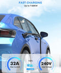 Electric vehicle fast charging with Heavy Duty 21Feet J1772 EV Charger Extension Cord 32 Amp SAE J1772 Extension Cable in use