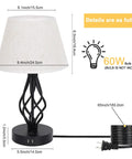 Set Of 2 Bedside Table Lamps With Dual USB Ports, Modern Nightstand Lamps With Spiral Cage Design, size and specifications chart