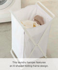 Foldable Laundry Basket With Steel Frame And Polyester Bag Portable Hamper Organizer For Home Collapsible Laundry Tote In White