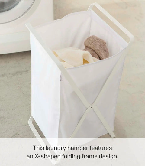 Foldable Laundry Basket With Steel Frame And Polyester Bag Portable Hamper Organizer For Home Collapsible Laundry Tote In White