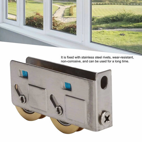 Heavy Duty Double Copper Wheel Stainless Steel Sliding Door Roller Smooth Glide Window Track Pulley for window installation.