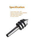 MT3 live tailstock center with 3MT taper; silver metal body with knurled collar for CNC turning.