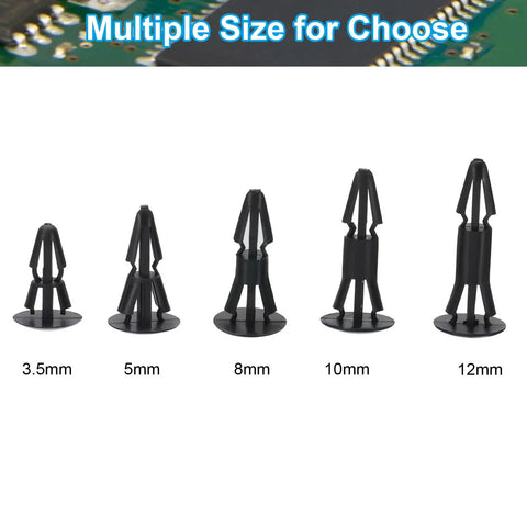 Slick 100 Piece PCB Support Spacers And Rock Solid PC Board Standoffs featuring various size options in black plastic isolation columns.