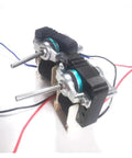 Shaded Pole Motor 220V 12W and 15W for Small Electric Fans and Exhaust Vents Runs Butter Smooth With Silent Operation and Overheat Protection Zero Extra Drama Installation Day One, view of two motors with shafts and wires.
