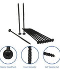 50 Pack Quarter X Six Inch Heavy Duty Lag Screws For Exterior Wood Construction Black Coated Rust Resistant Structural Fasteners, showing details of screw types.