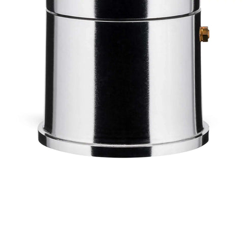 Base view of La Cupola Espresso Coffee Maker By Aldo Rossi Aluminum And Thermoplastic Resin 6 Cup Capacity Black Handle Classic Design