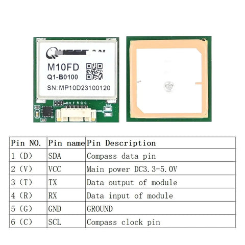 M10 RC Drone GPS Module With Compass And GNSS Receiver For FPV Drones, 10Hz GPS, wiring pin description chart, dual components