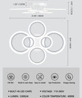 Diagram of Six Ring Modern LED Ceiling Light Flush Mount With White Rings, 4000K Daylight White Lighting Fixture dimensions